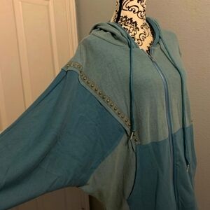 POL teal zip up hoodie